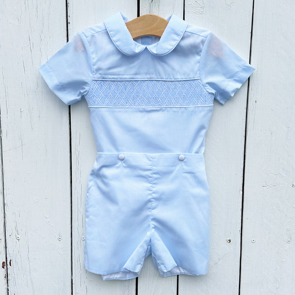 Percy & Tyne Boys Embroidered Pleat Bloomer Set, Blue Batiste main image 0