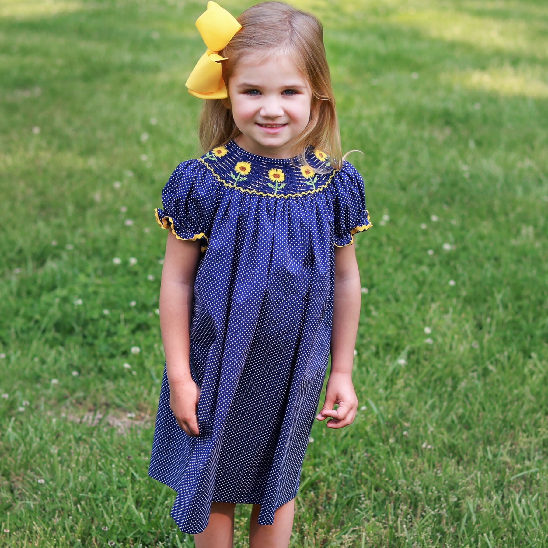 Smocked Sunflower Bishop 6 Smocked Sunflower Bishop 6