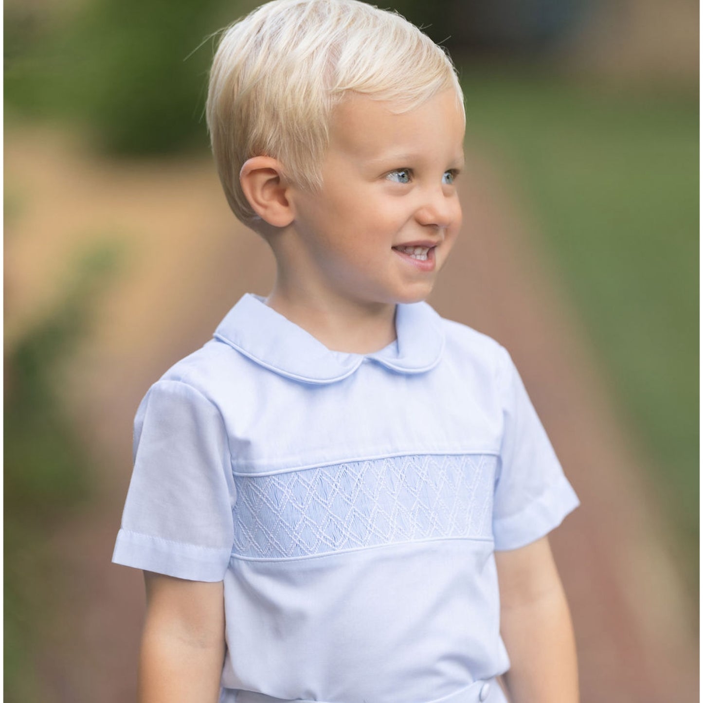 Blue Batiste Smocked Heirloom Button-On Short Set