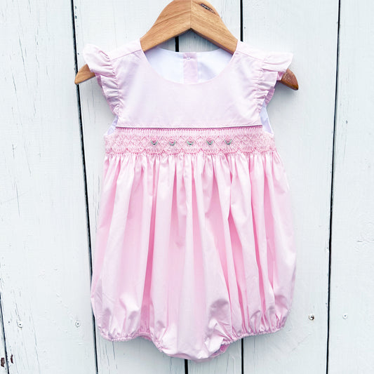 Girls Smocked Pink Rose Bubble Romper