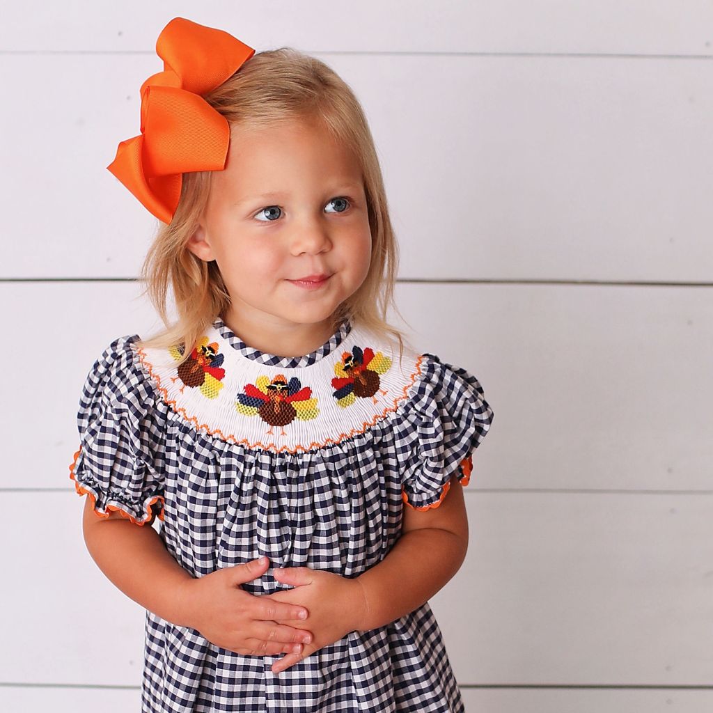 Smocked Turkey Thanksgiving Bishop Dress