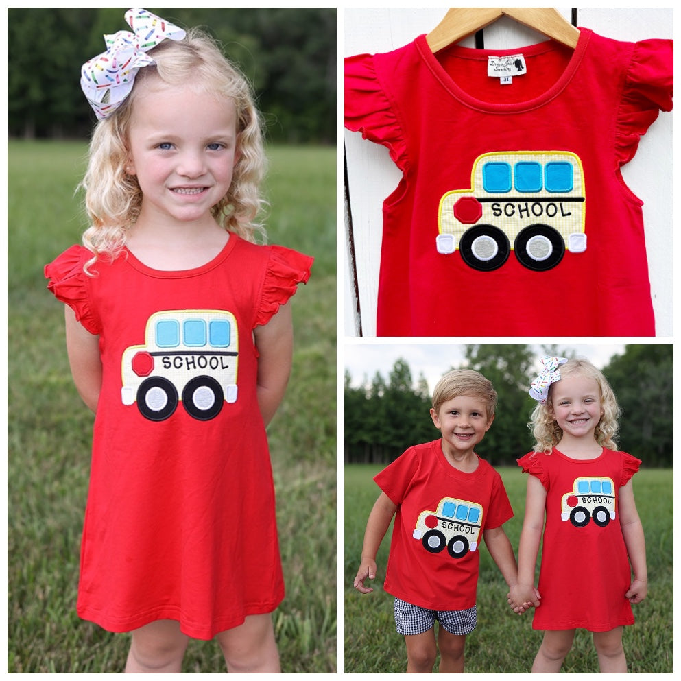 Girls Back To School Dress Knit School Bus Dress