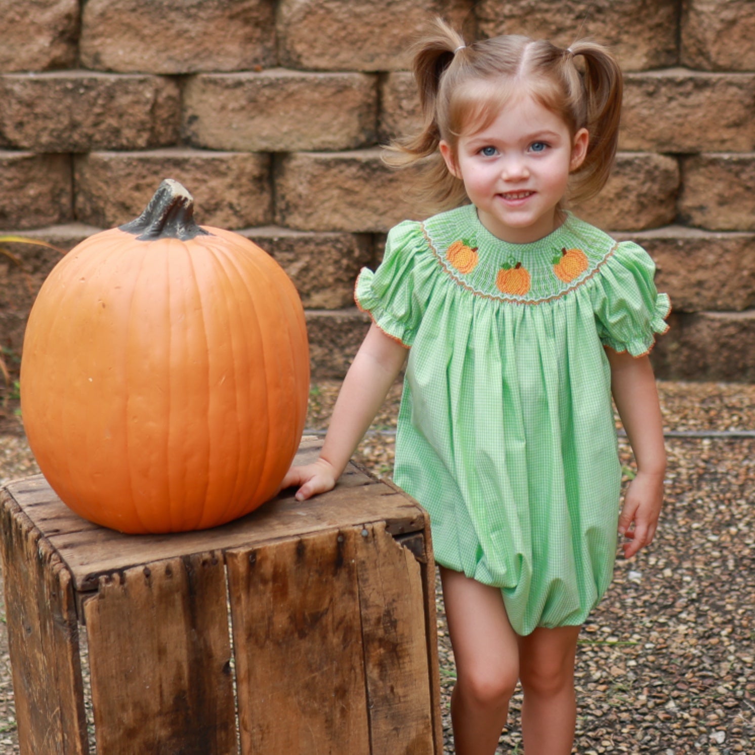 Green Gingham Smocked Pumpkin Bubble 3m