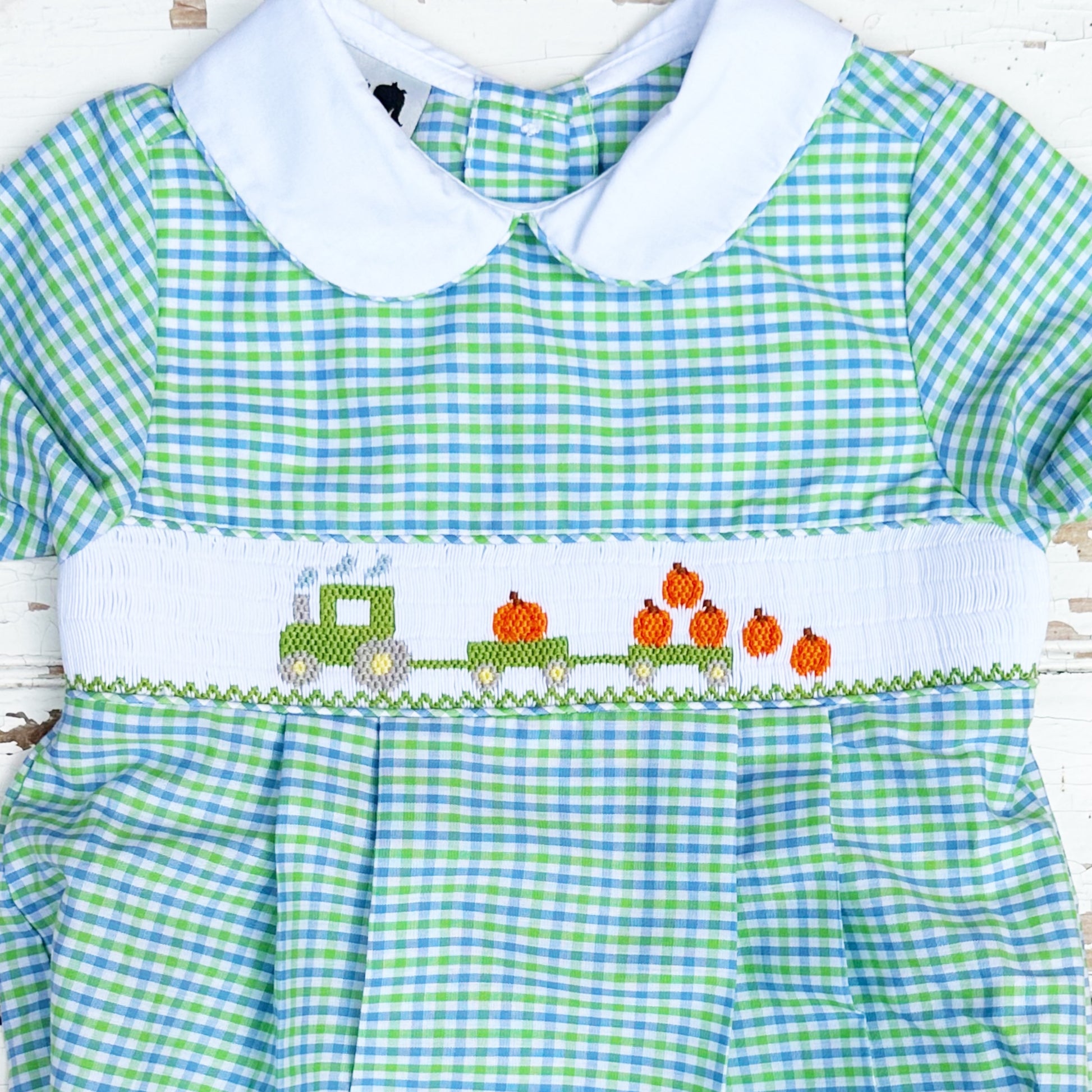 Baby Boy Smocked Tractor Pumpkin Bubble