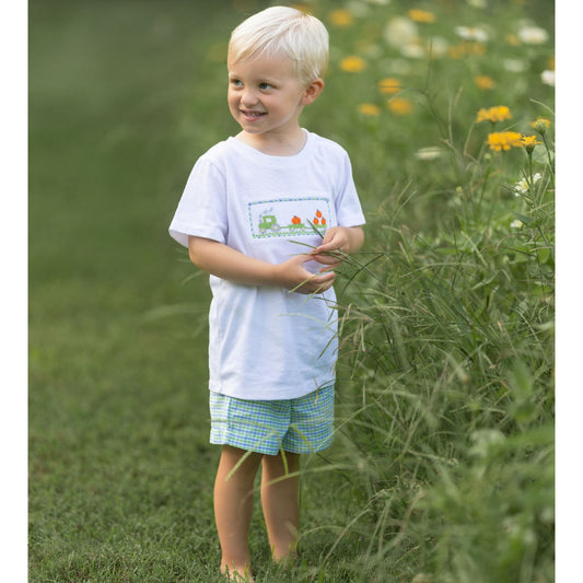 Smocked Pumpkin and Tractor Short Set Pre-Order