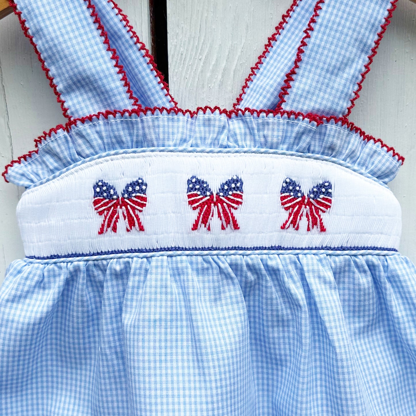Girls Hand Smocked American Flag Bubble Romper Outfit Clothing