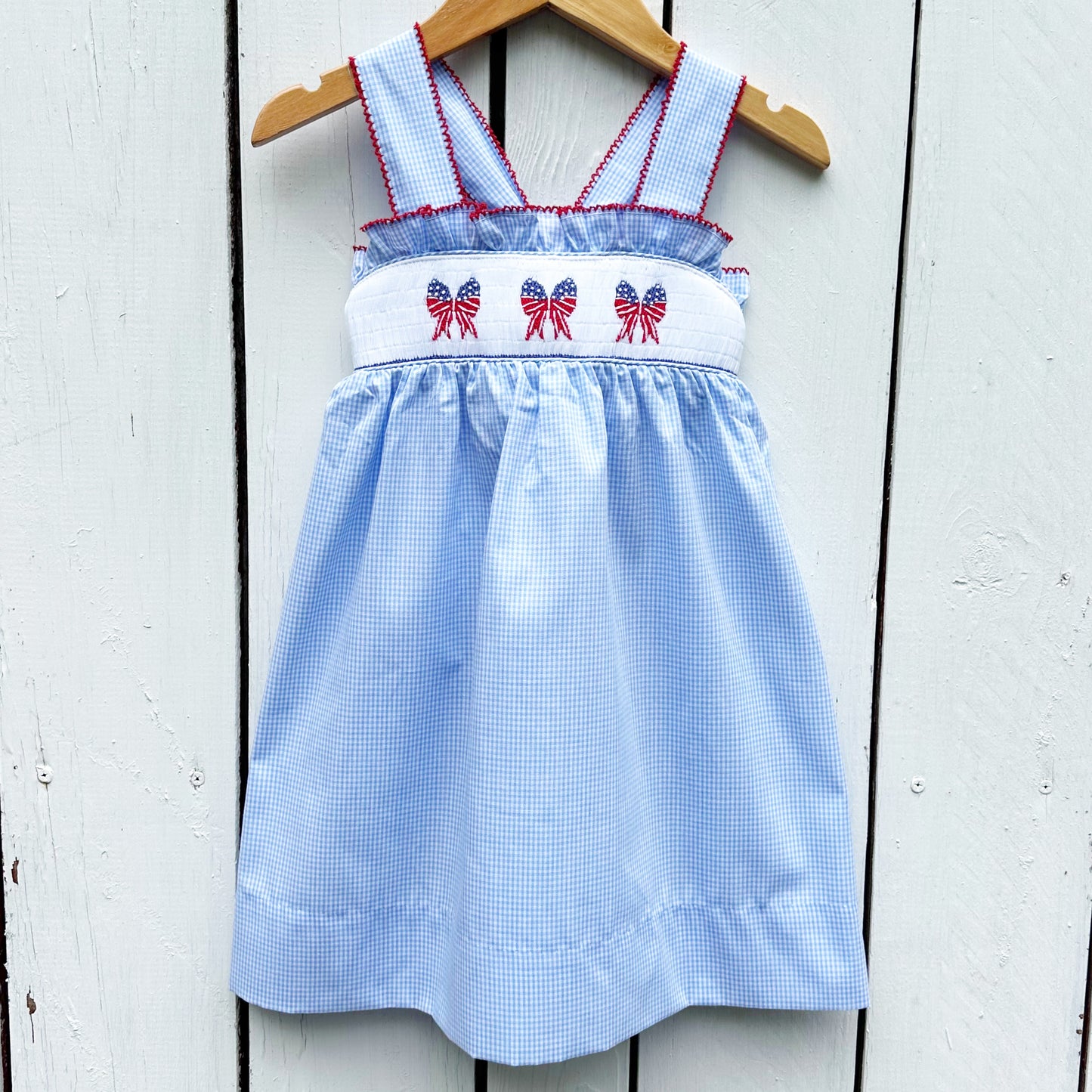Girls Smocked July 4th Flag Dress