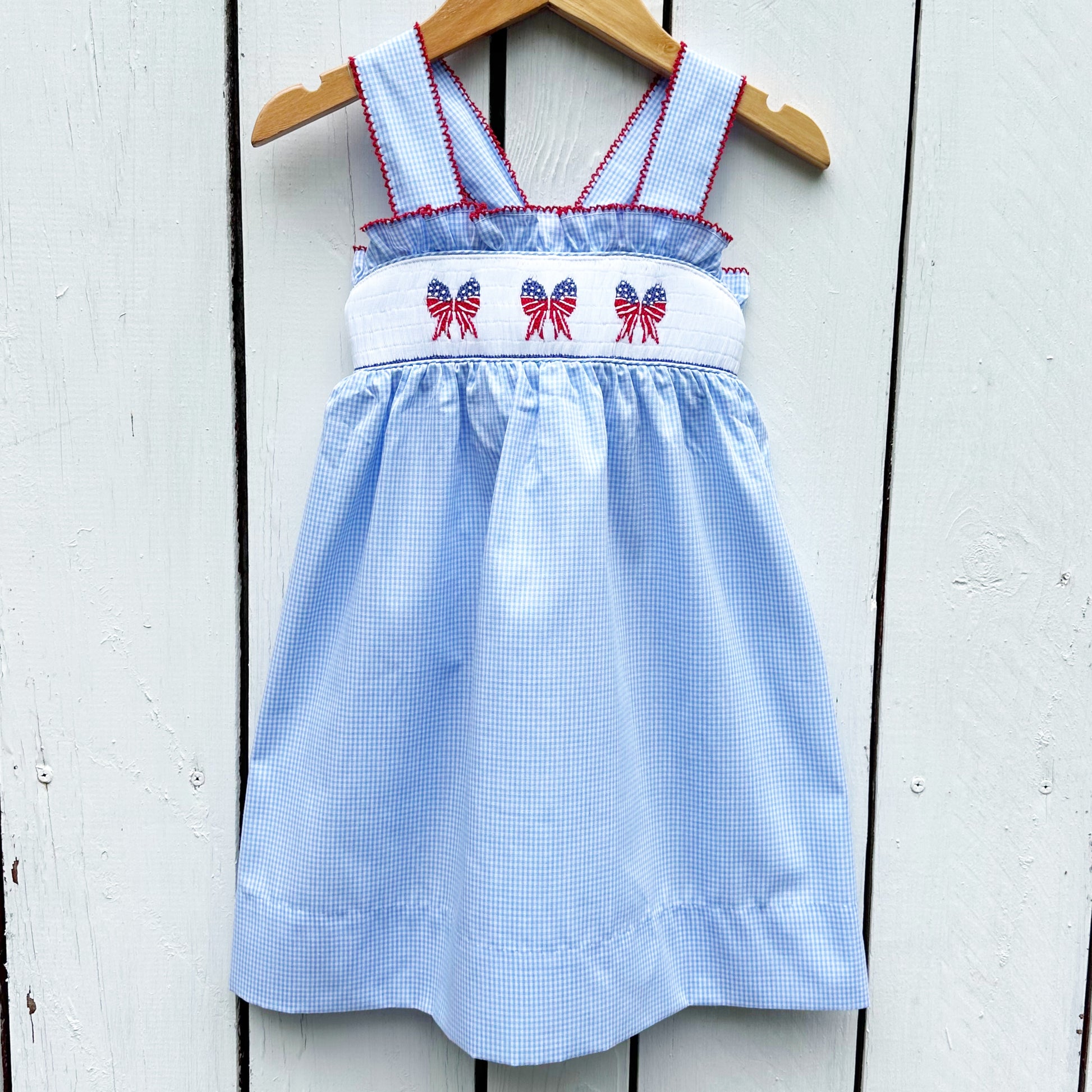 Girls Smocked July 4th Flag Dress