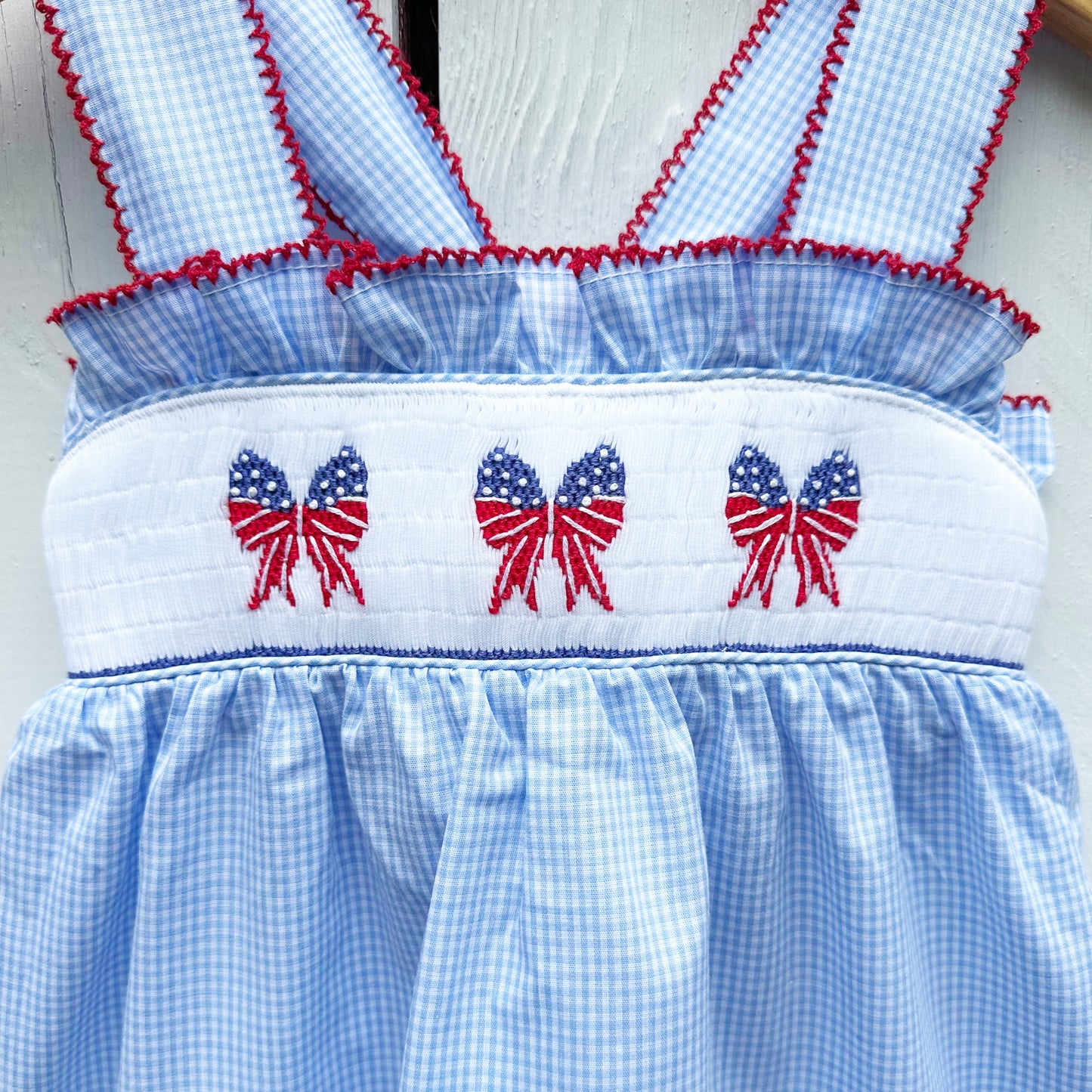 Hand Smocked Patriotic Bow Dress