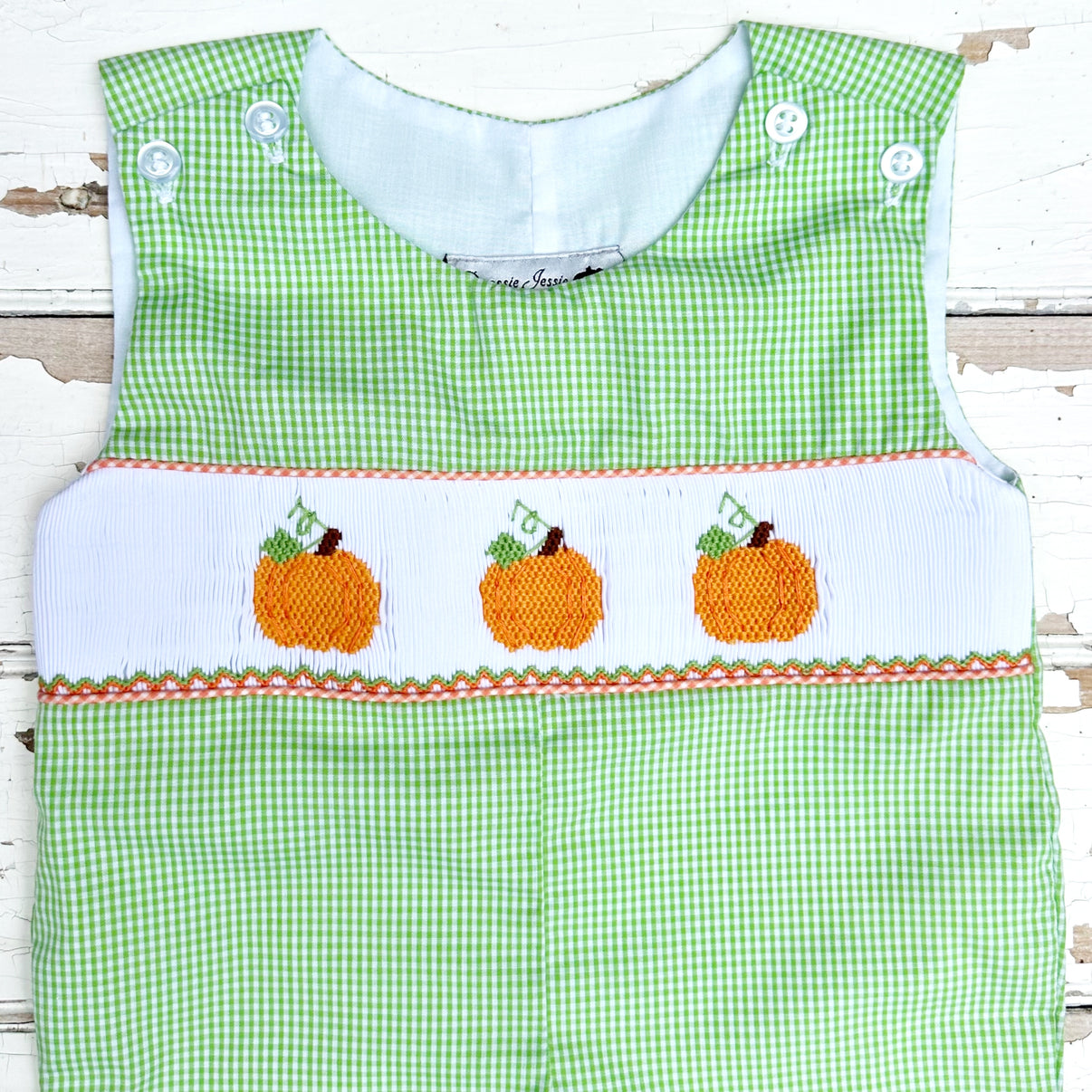 Blue Gingham Long Jon Jon With Pumpkin Smocking main image 1