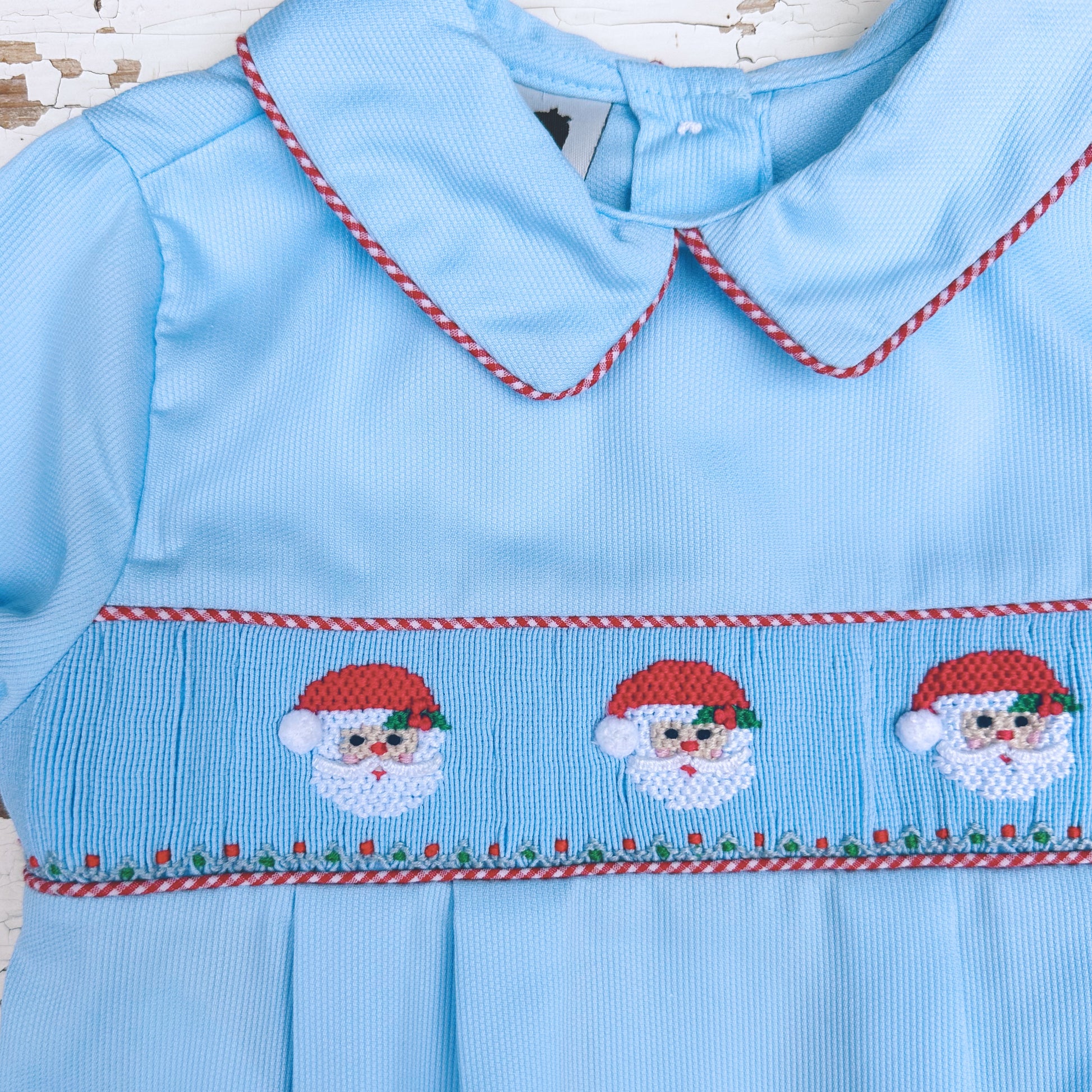 Baby Boy Hand Smocked Santa Bubble Romper