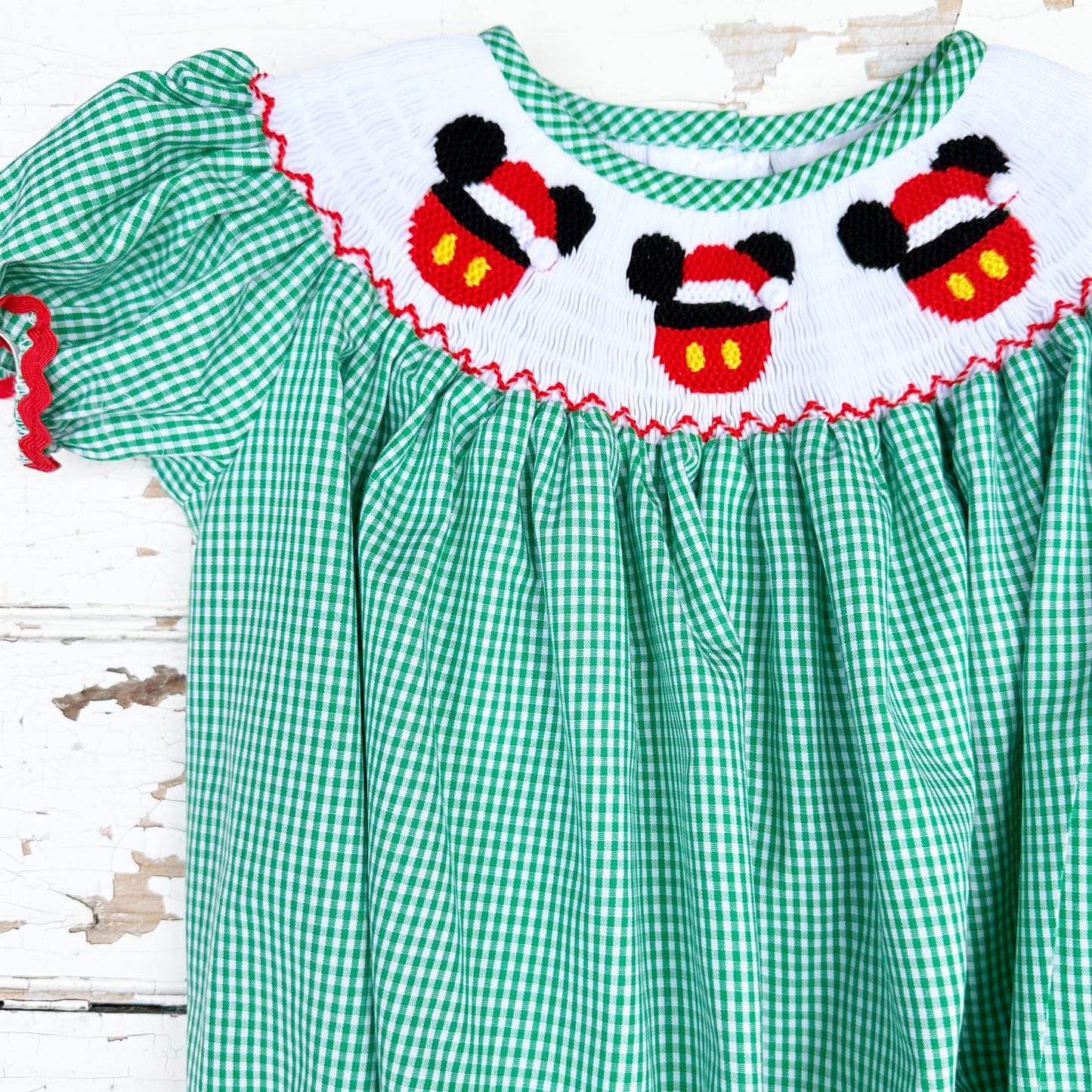 Christmas Mickey Mouse Smock Bubble Romper Girls