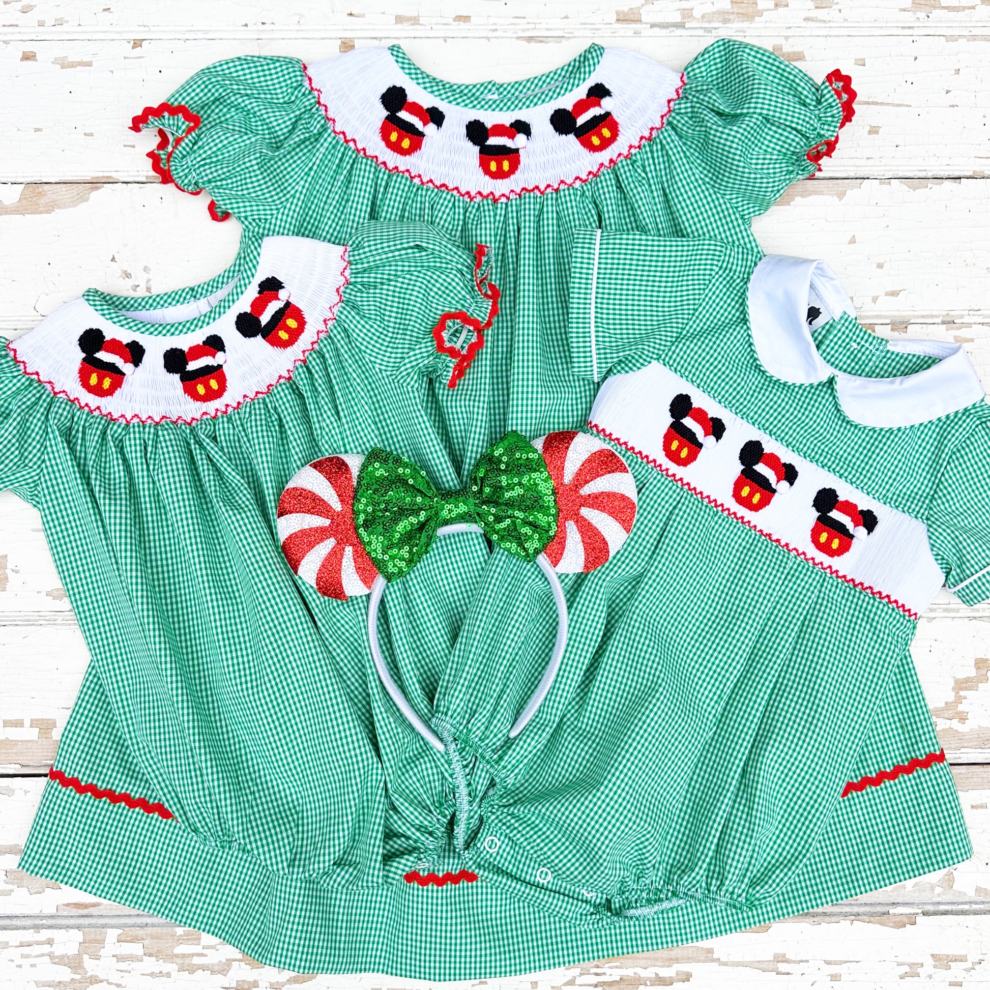 christmas smocked dresses Smocked Christmas Mouse Ears Bubble 9m