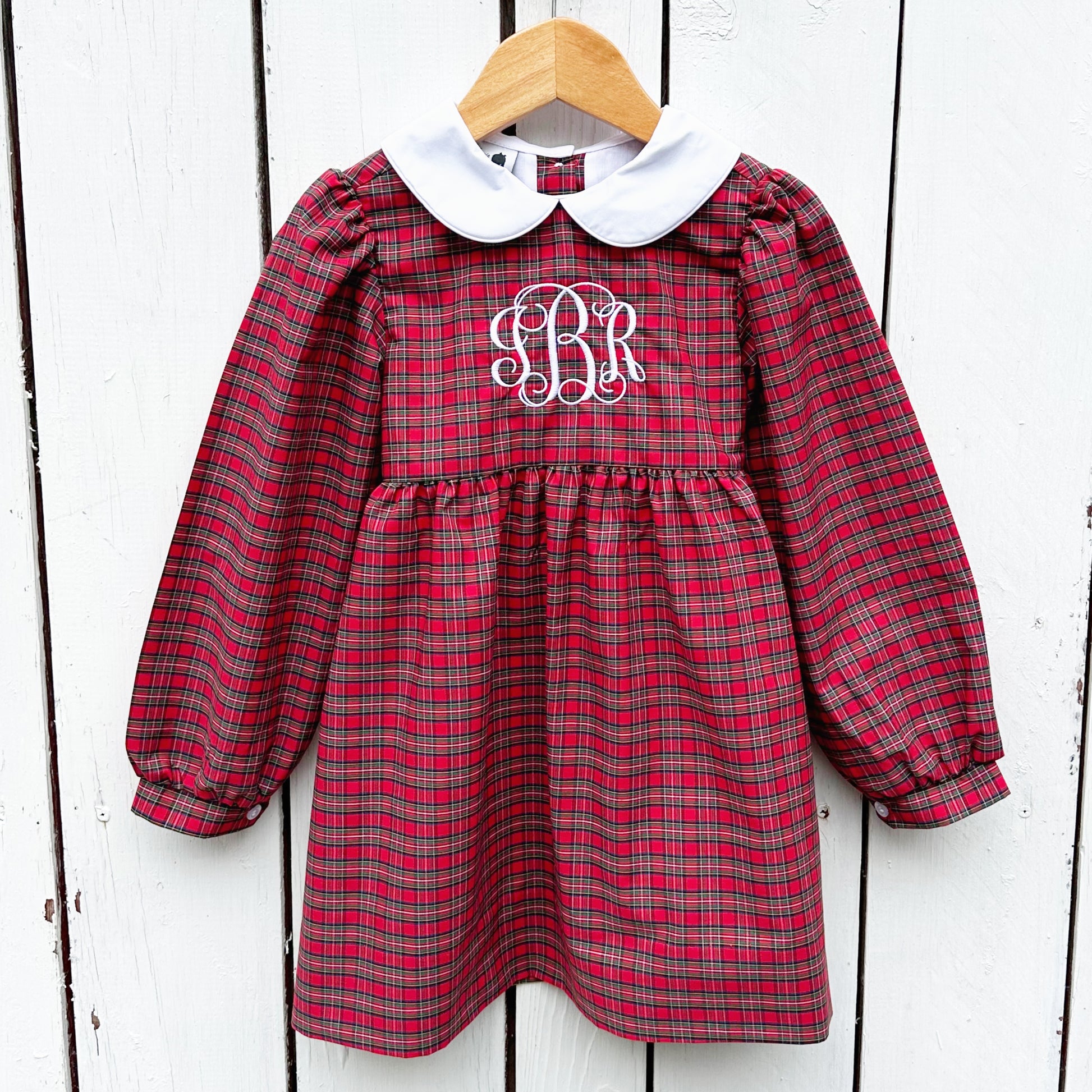 Girls Monogrammed Christmas Plaid Dress