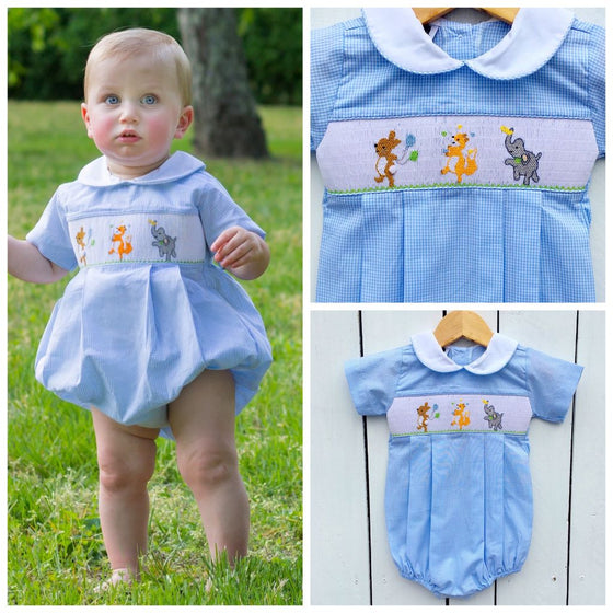 Infant Baby Toddler Boys Smocked Animal Bubble Birthday Party Smocking