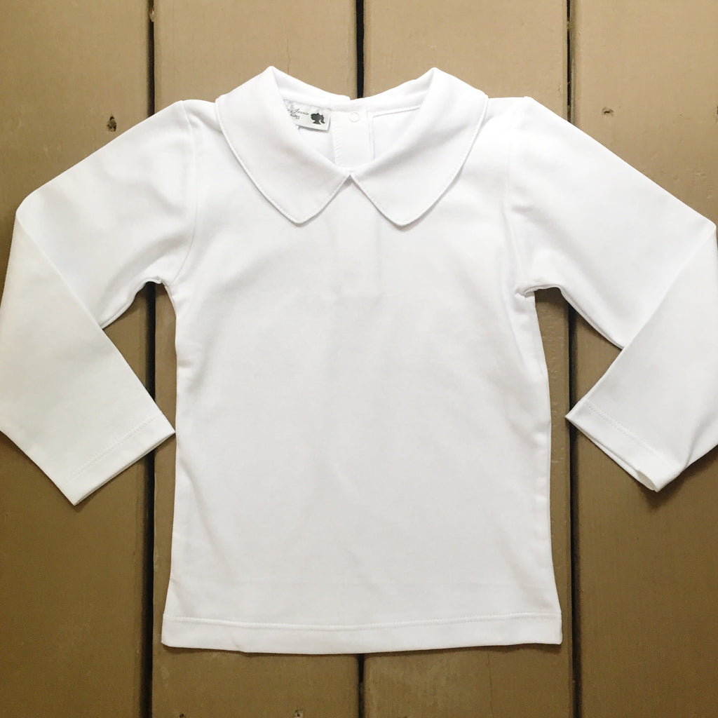 White Pima Cotton Peter Pan Collar Long Sleeve Shirt