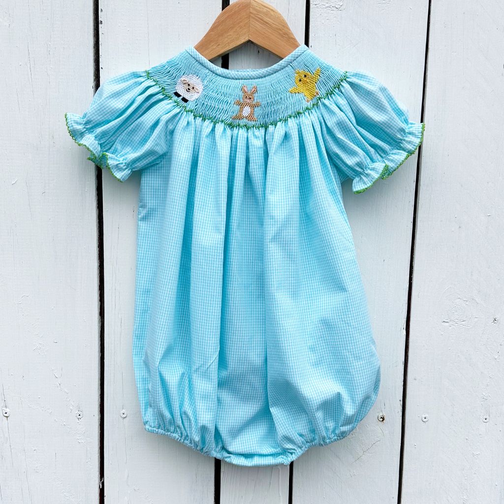 Baby Toddler Girls Smocked Easter Bubble Outfit