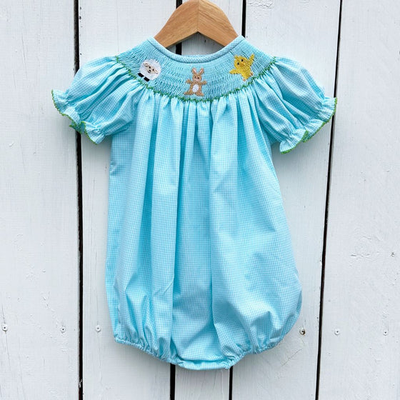 Baby Toddler Girls Smocked Easter Bubble Outfit