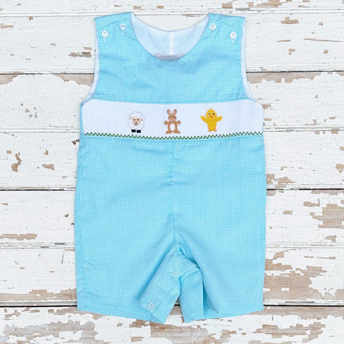Blue Check Long Jon-Jon With Pumpkin Smocking main image 0