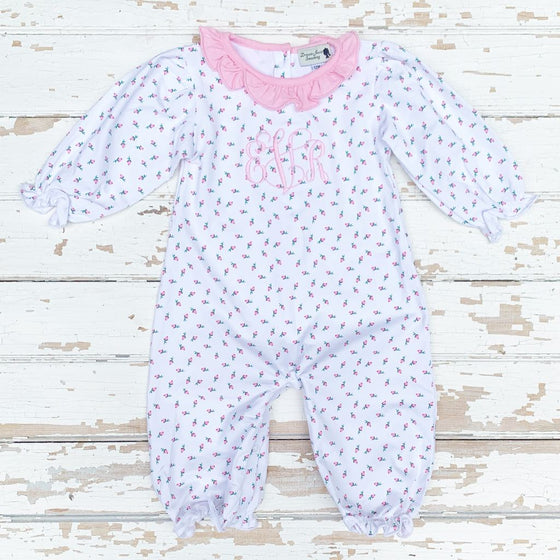 Baby Girls Pink Rosebud Monogrammed Bubble