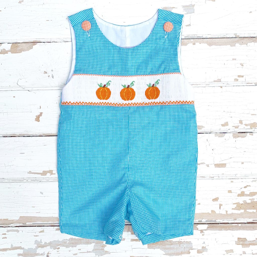 Baby Boys Smocked Jon Jon Pumpkin Smocking Shortall