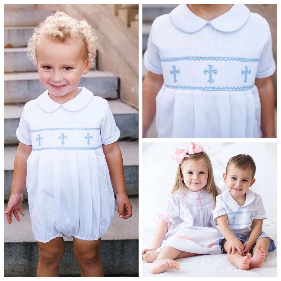 Boys Smocked Cross Easter Bubble Outfit