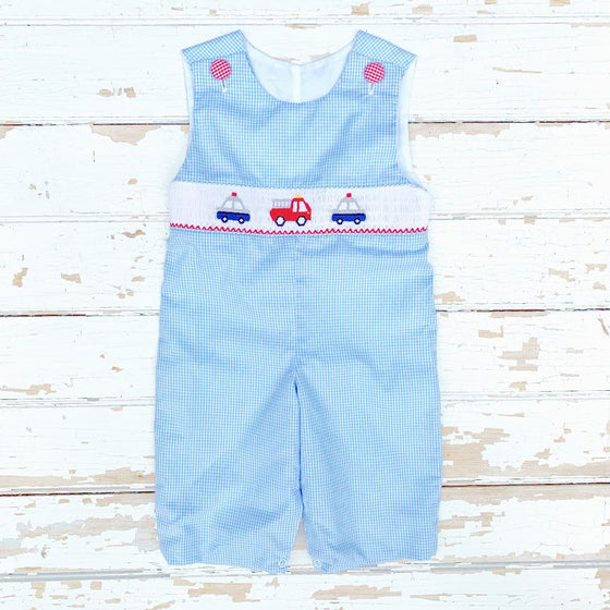 Boys Smocked Police Car Fire Truck Longall