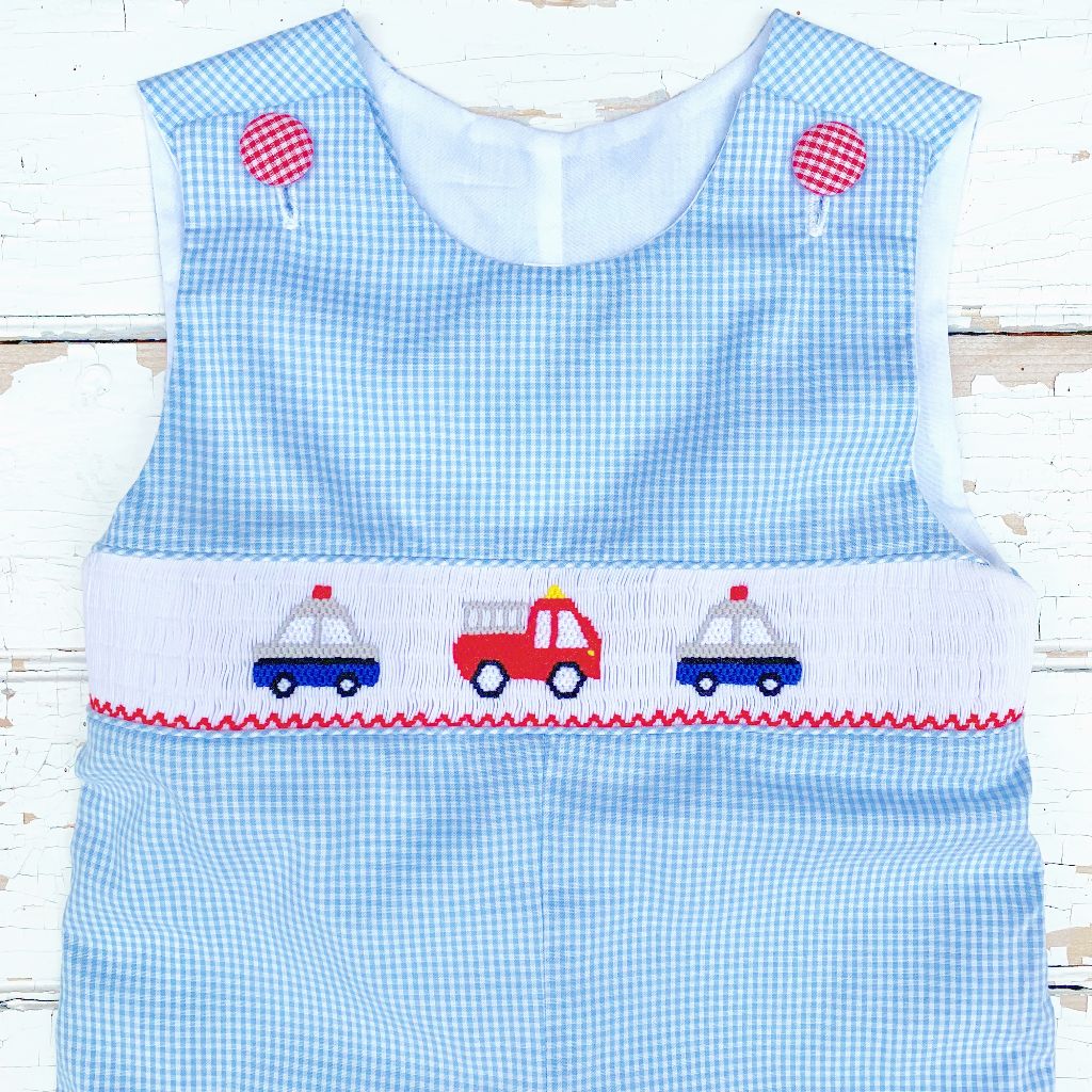 Boys Police Car Smocking Fire Truck Smocking Longall Outfit