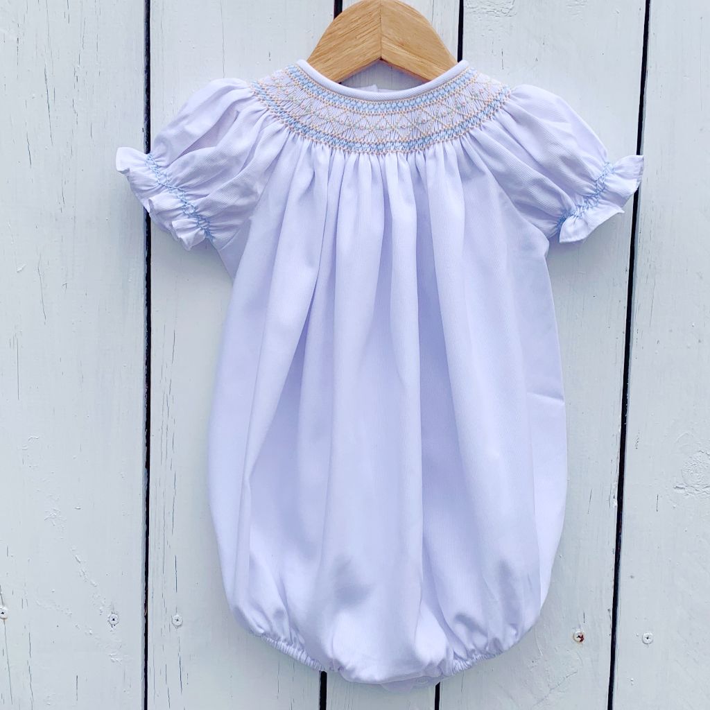 Baby Girls White Smocked Bubble