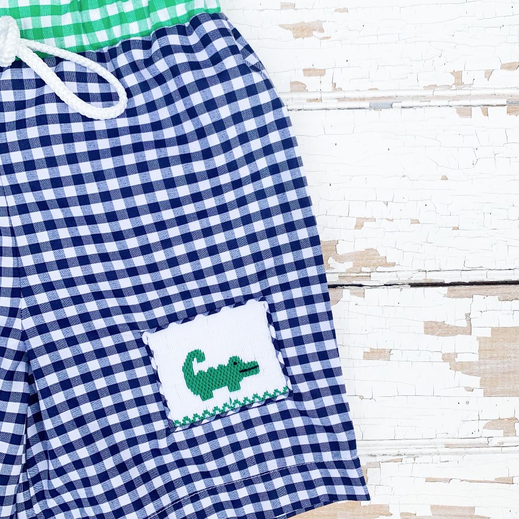 Boys Smocked Alligator Swim Trunks