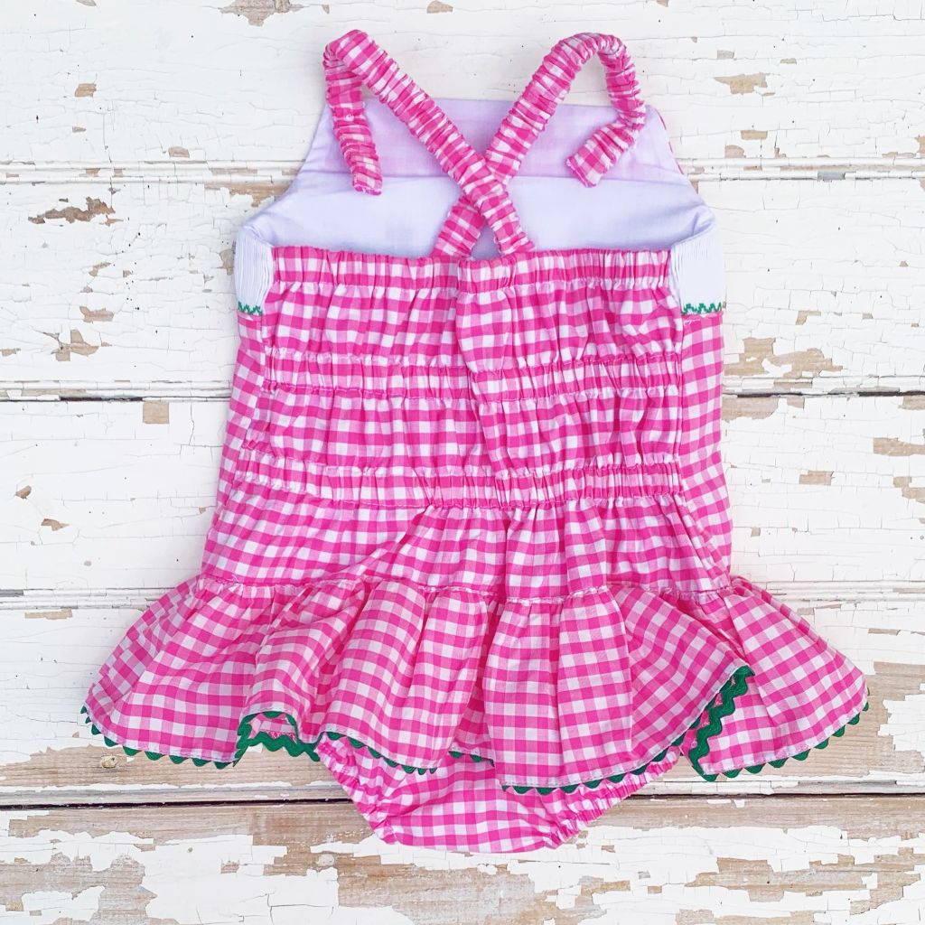 Pink Gingham Smocked Swimsuit Bathing Suit