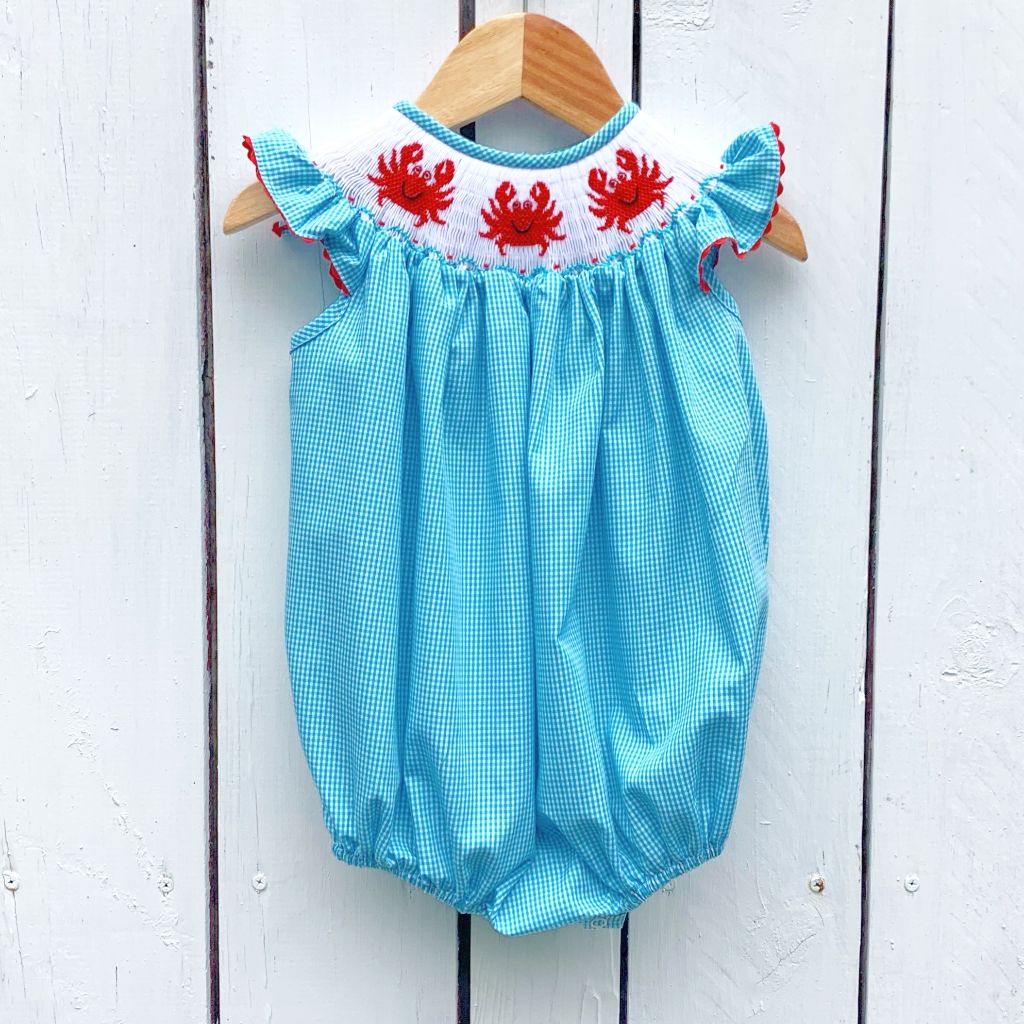 Baby Toddler Girls Smocked Crab Beach Bubble