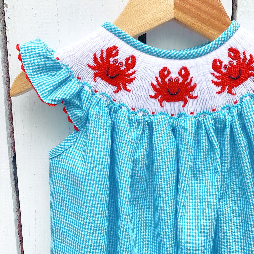 Girls Crab Smocking Bubble Outfit