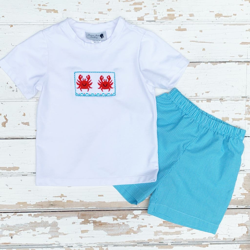 Smocked Crab Shirt and Shorts Set for Boys