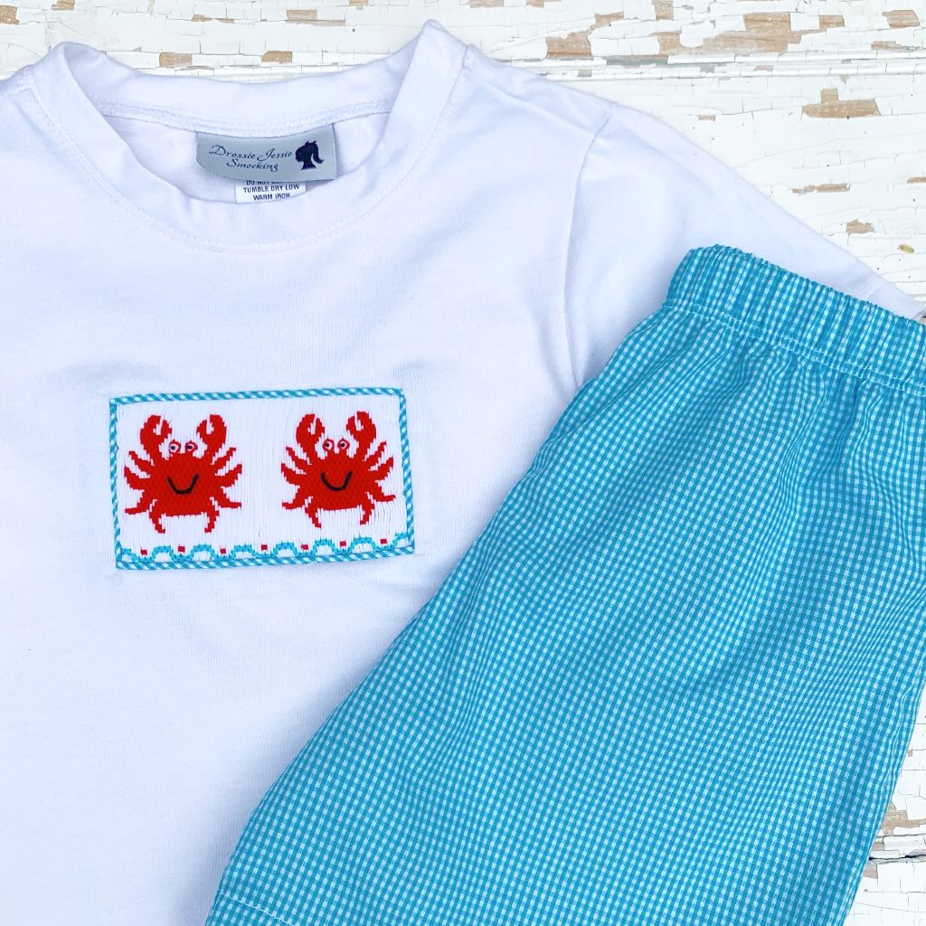 Boys Girls Matching Smocked Crab Beach Outfits