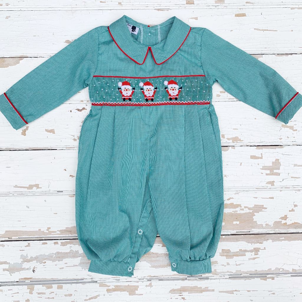 Baby Boys Smocked Santa Claus Bubble Romper Outfit