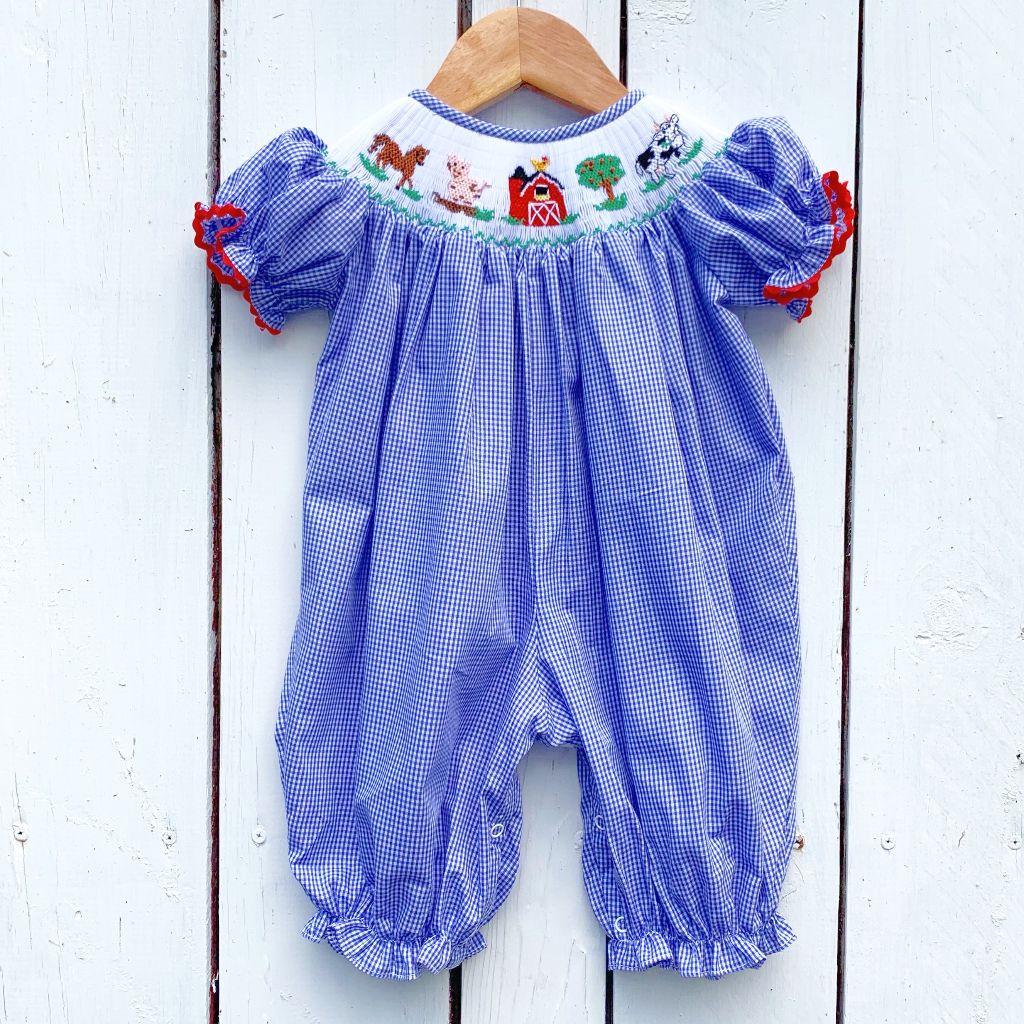 Baby Toddler Girls Smocked Farm Bubble Outfit