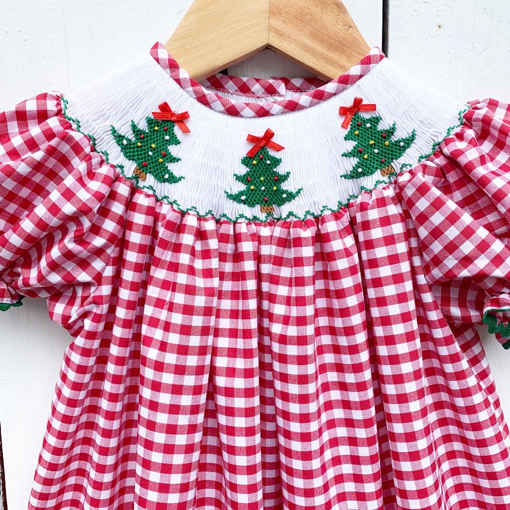Girls Christmas Tree Smocking Smocked Christmas Dress