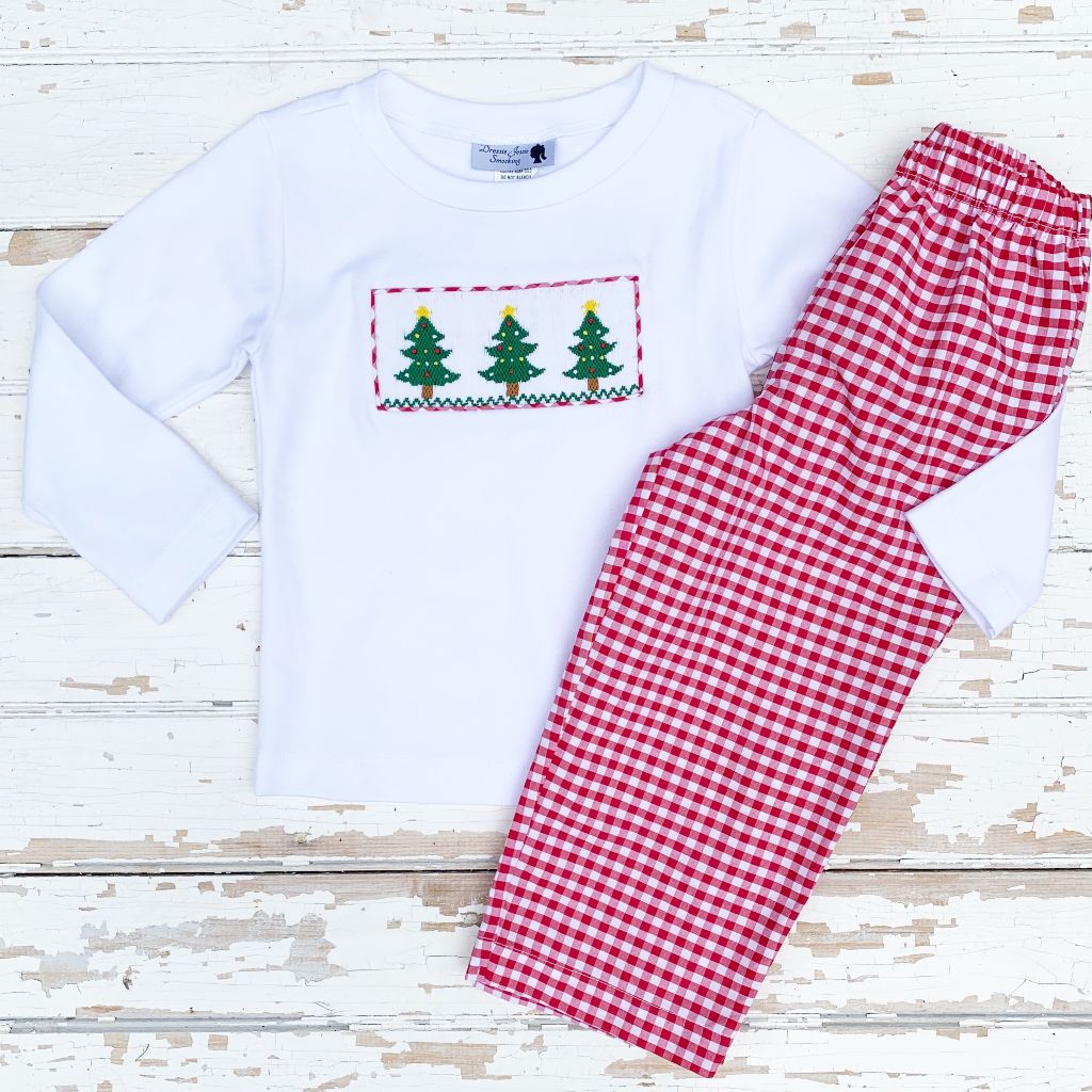 Smocked Christmas Tree Pant Set