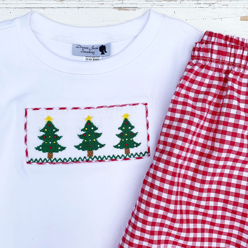 Smocked Christmas Tree Pant Set