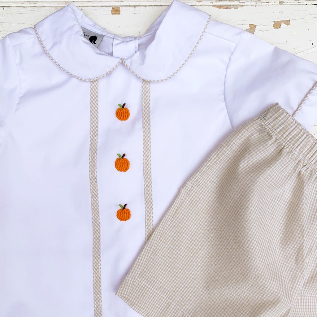 Boys Thanksgiving Pumpkin Patch Outfit Shirt Shorts