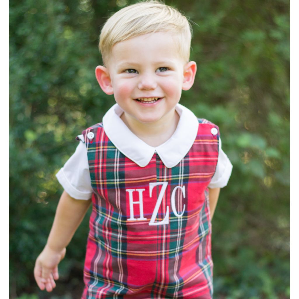 Boys Monogrammed Tartan Christmas Plaid Longall Overalls Jon Jon