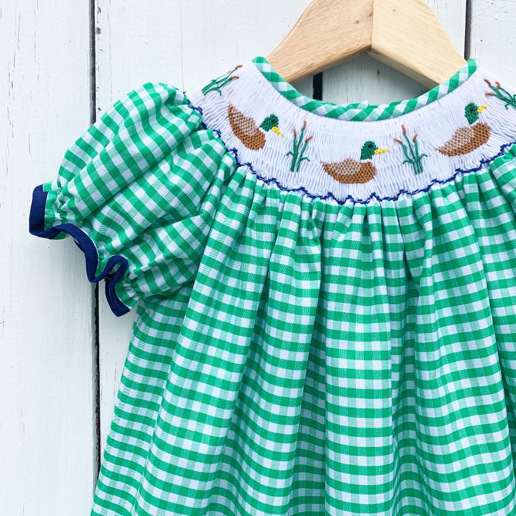 Girls Smocked Mallard Duck Bubble Romper