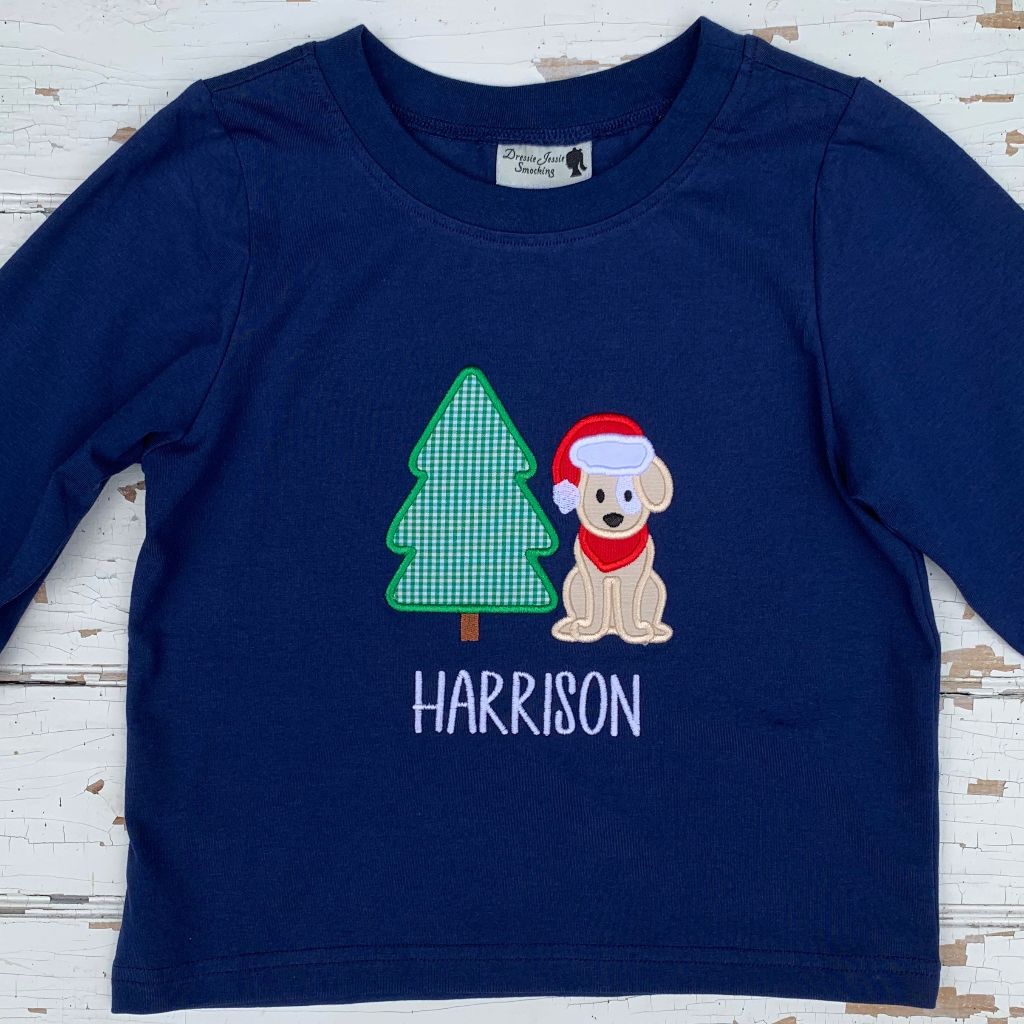 Boys Christmas Applique Shirt with Free Monogram