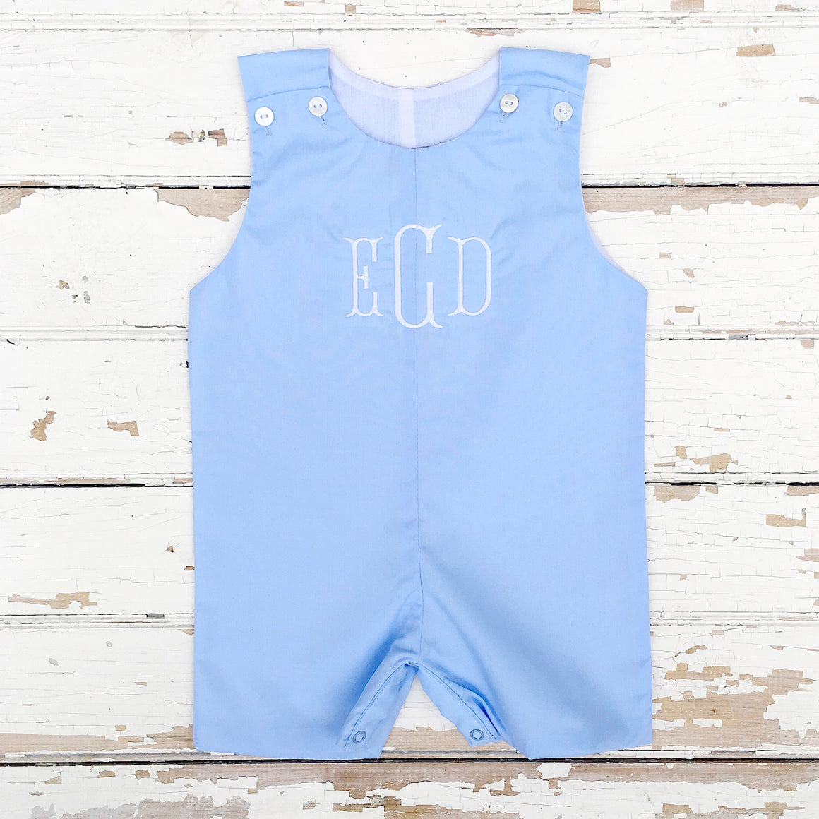 Infant Toddler Boy Blue Shortall Jon-Jon White Monogram