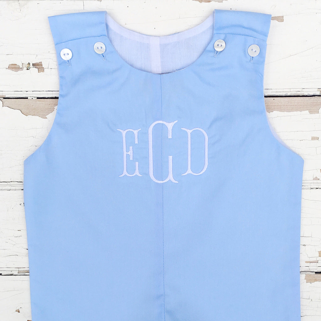 Classic Light Blue Jon Jon Boys Southern Clothing Monogrammed Shortall