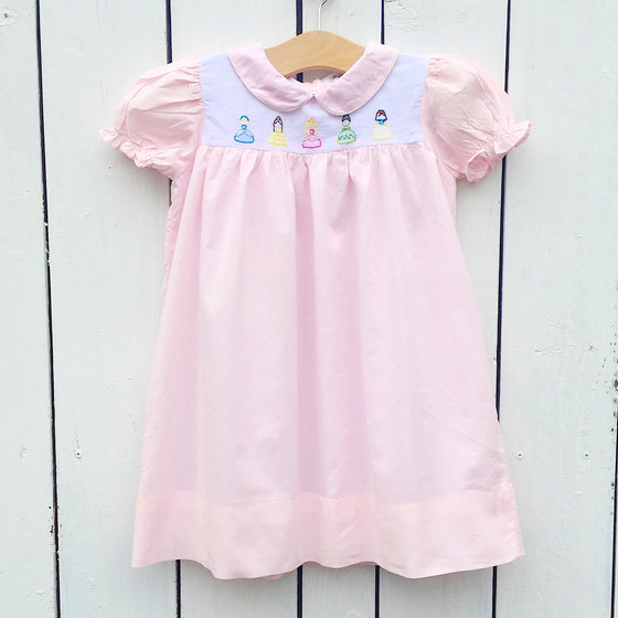 Girls Shadow Embroidery Disney Princess Dress Pastel Pink Princesses