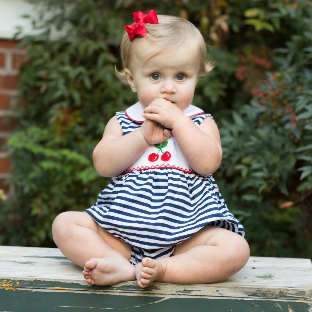 Girls Smocked Cherries Bubble Romper Outfit