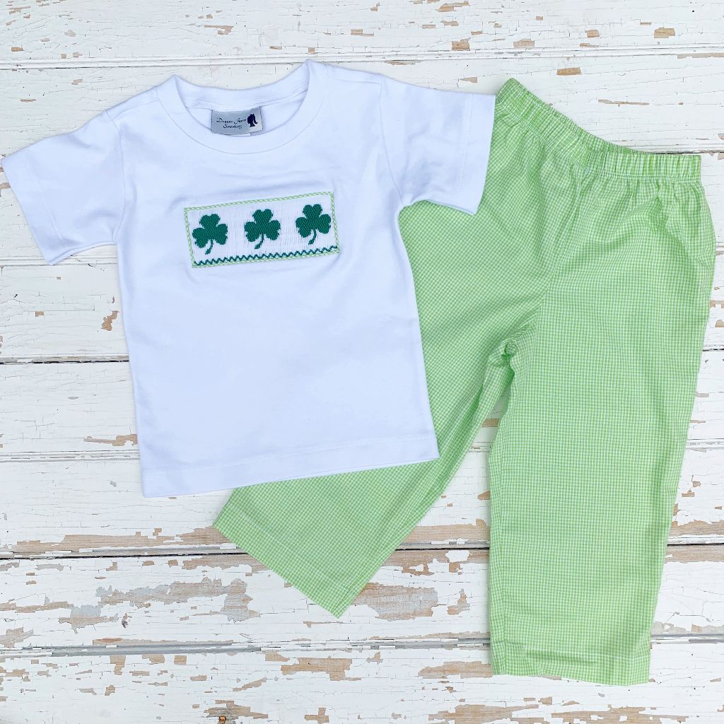 Boys Smocked Shamrock Shirt Saint Patrick's Day Outfit