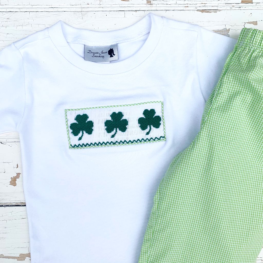 St. Patty's Day Boys Smocked Shirt and Green Gingham Pants